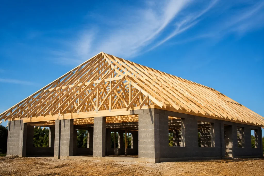 Charpente fermette moderne en construction