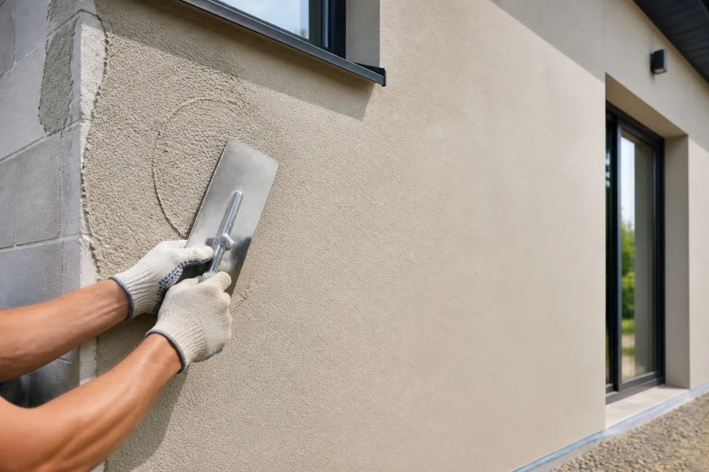 Pose denduit lisse sur facade moderne
