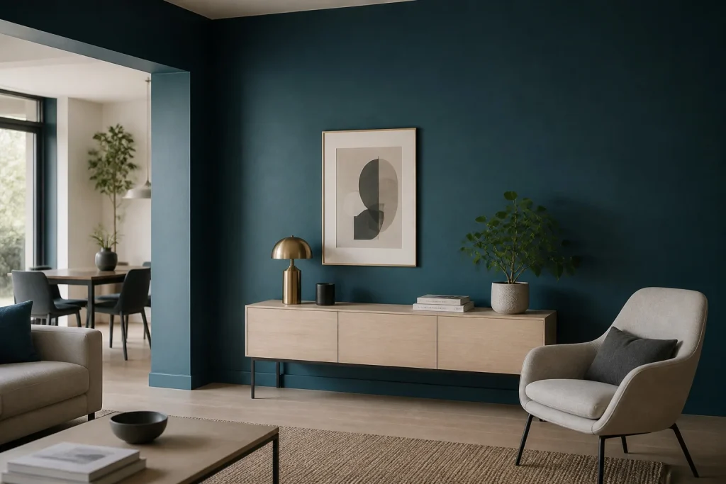 Salon moderne bleu petrole