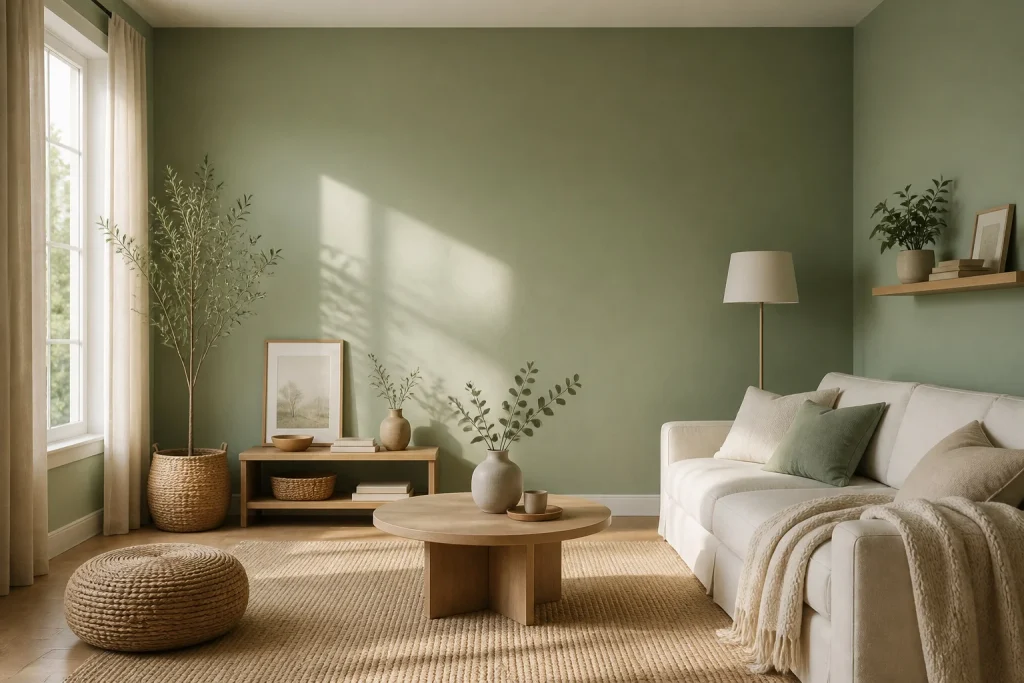 Salon moderne et serein vert sauge