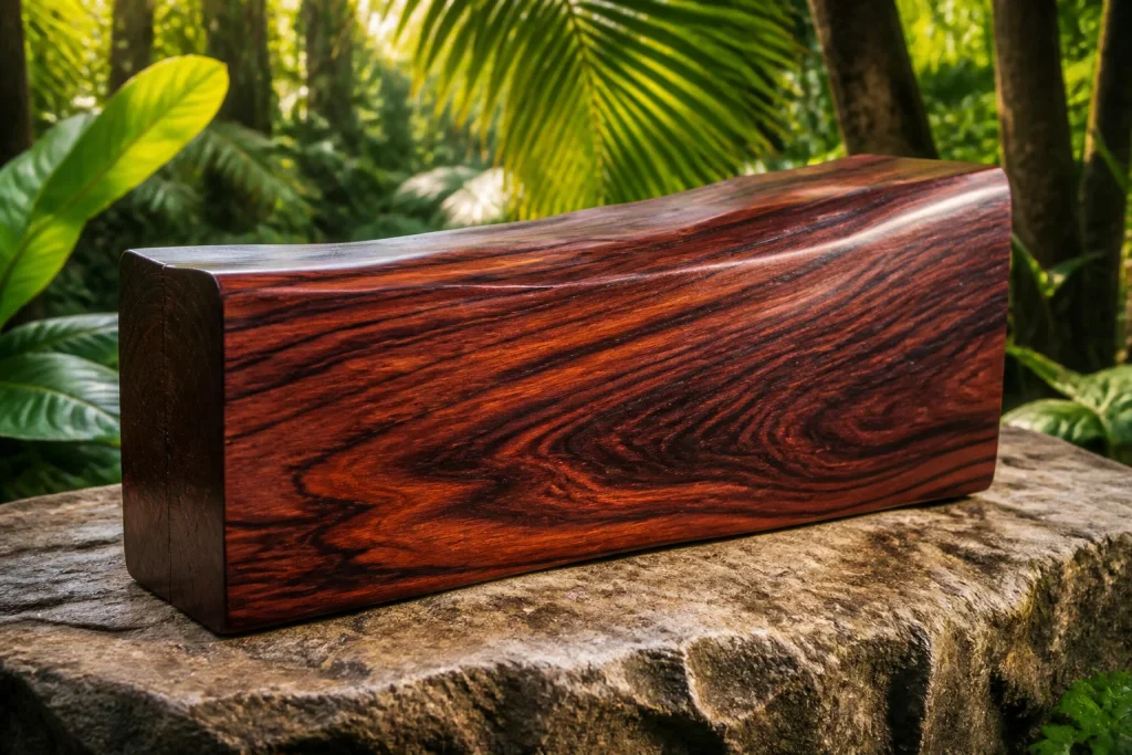 Bois de palissandre precieux sur fond tropical