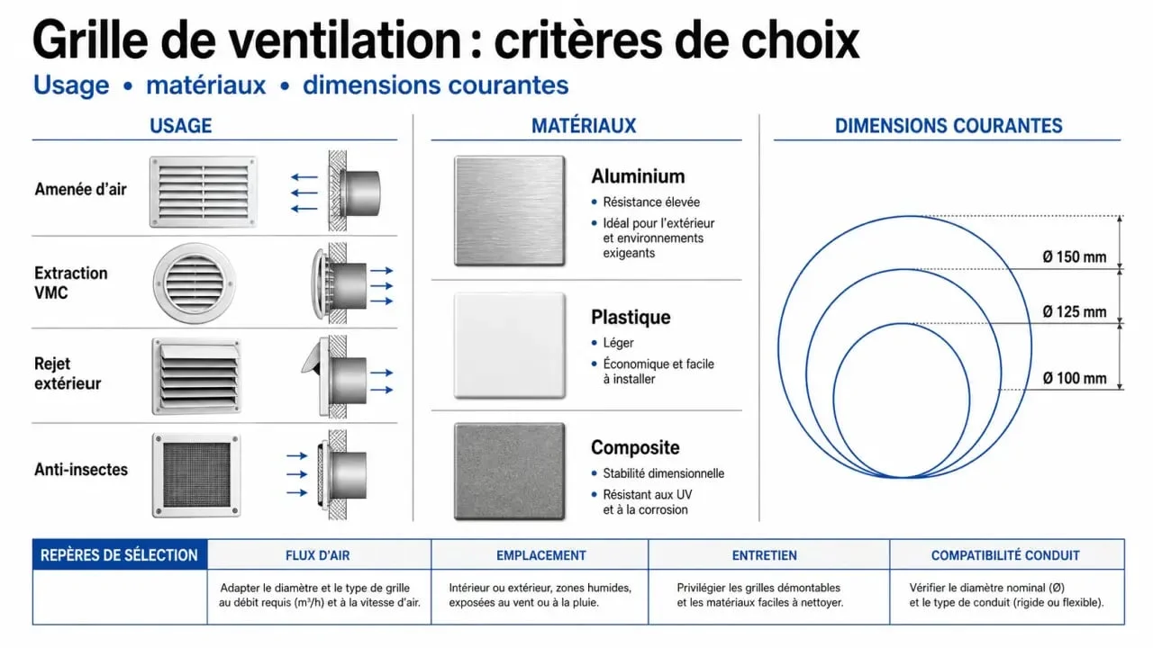Grille de ventilation : comparatif des usages, matériaux et dimensions