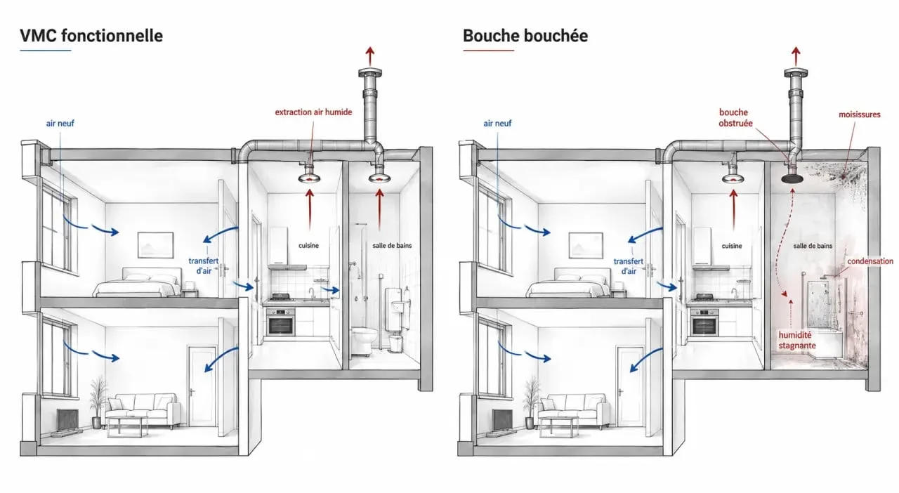 Boucher une vmc : schéma des flux d’air et des risques d’humidité