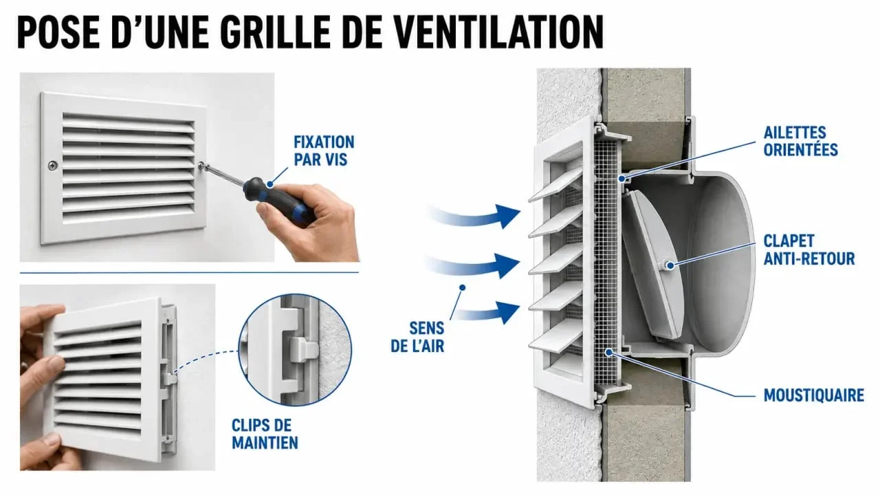 Grille de ventilation : pose et sens des ailettes sur façade